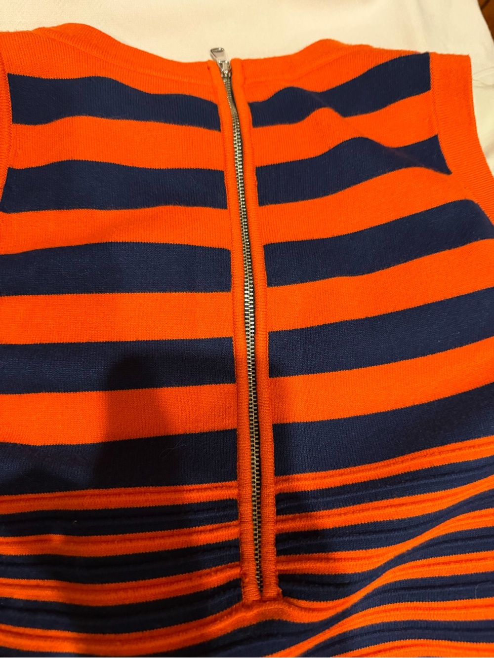 Milly Navy and Bright Orange Striped Midi Dress - Picture 2 of 6